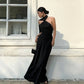 Black Spaghetti Strap Backless Sexy Satin Ball Gown Evening Dress nv1737