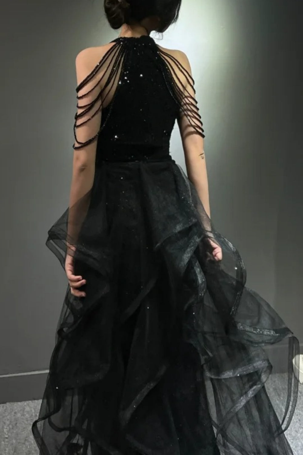 Black shiny long ball gown NV6624