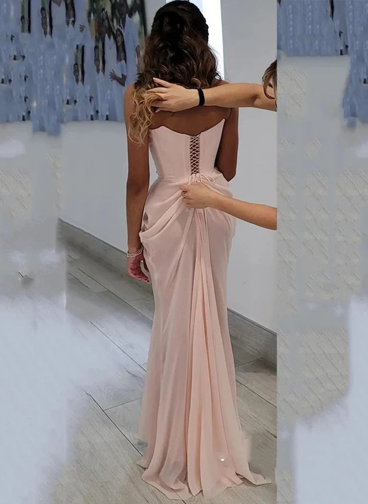 Strapless A-line Pink Ball Gown Mermaid Evening Prom Dress  nv1743