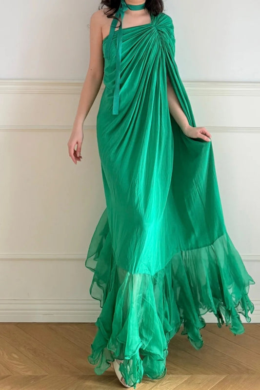 Long chiffon evening gown Vintage emerald green NV6746