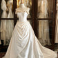 Light Champagne Floral Long Satin Ball Gown Evening Gown Wedding Dress nv4438