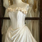 Light Champagne Floral Long Satin Ball Gown Evening Gown Wedding Dress nv4438