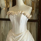 Light Champagne Floral Long Satin Ball Gown Evening Gown Wedding Dress nv4438