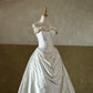 Light Champagne Floral Long Satin Ball Gown Evening Gown Wedding Dress nv4438