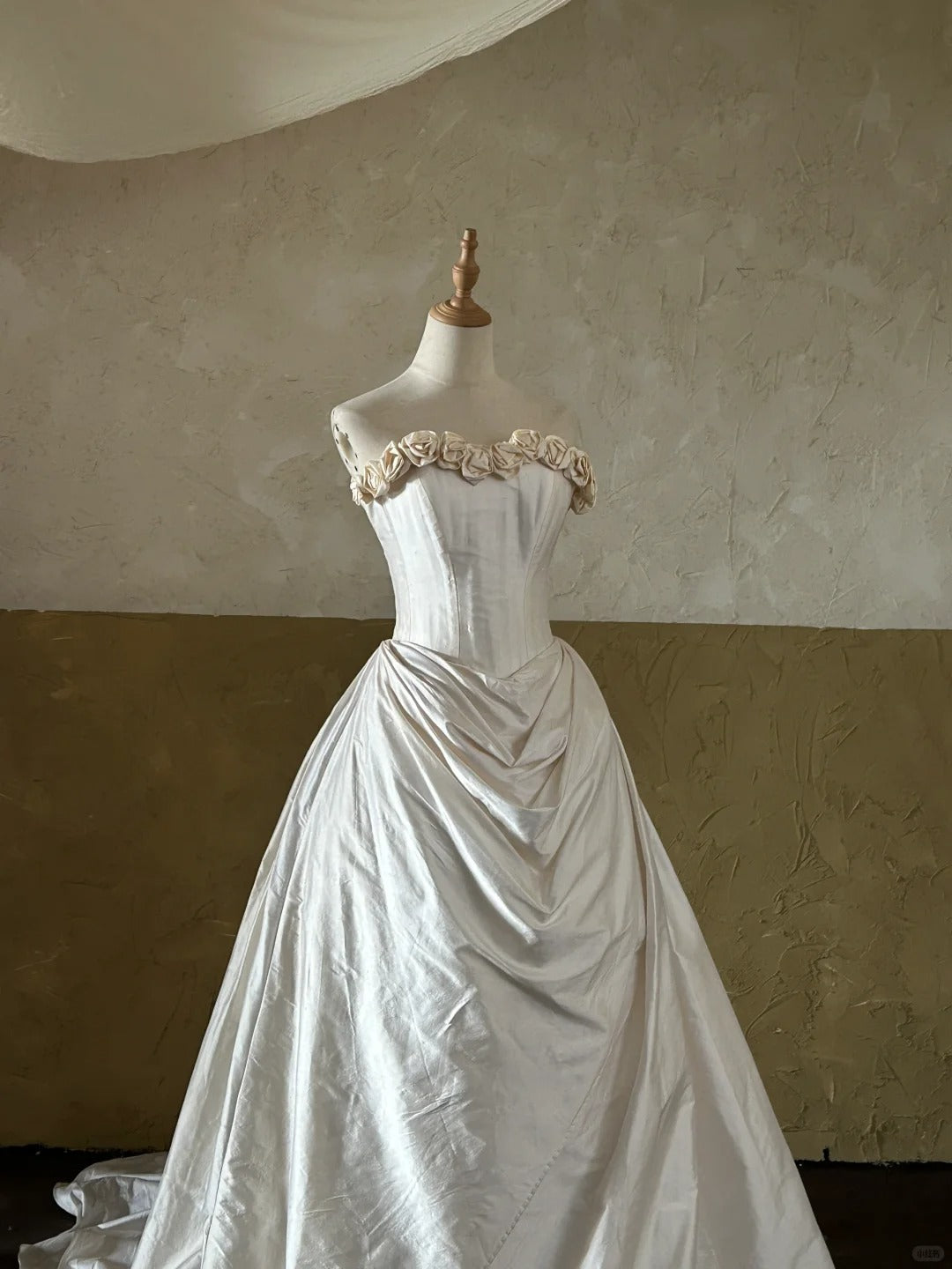 Light Champagne Floral Long Satin Ball Gown Evening Gown Wedding Dress nv4438