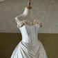 Light Champagne Floral Long Satin Ball Gown Evening Gown Wedding Dress nv4438