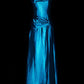 Vintage Deep Sea Venus Gemstone Blue Satin Long Formal Dress NV6606