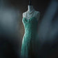 Green sequins exquisite bead decoration retro long chiffon formal dress NV6611