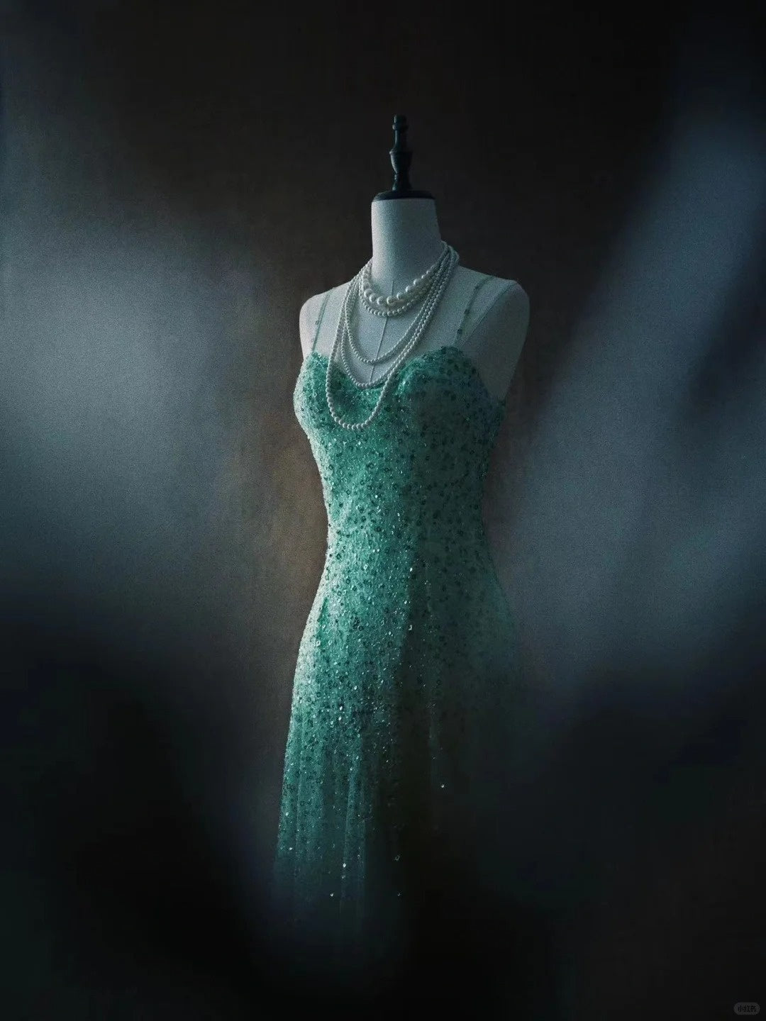Green sequins exquisite bead decoration retro long chiffon formal dress NV6611