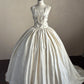 Ivory White Floral Beaded Long Satin Ball Gown Evening Gown Wedding Dress nv4439