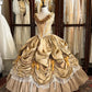 Yellow princess pleated gold rose handmade beads noble and beautiful fairy tale pure beauty long satin ball gown evening gown wedding dress nv4440