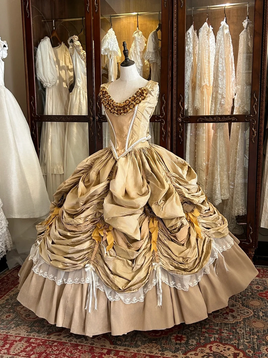 Yellow princess pleated gold rose handmade beads noble and beautiful fairy tale pure beauty long satin ball gown evening gown wedding dress nv4440