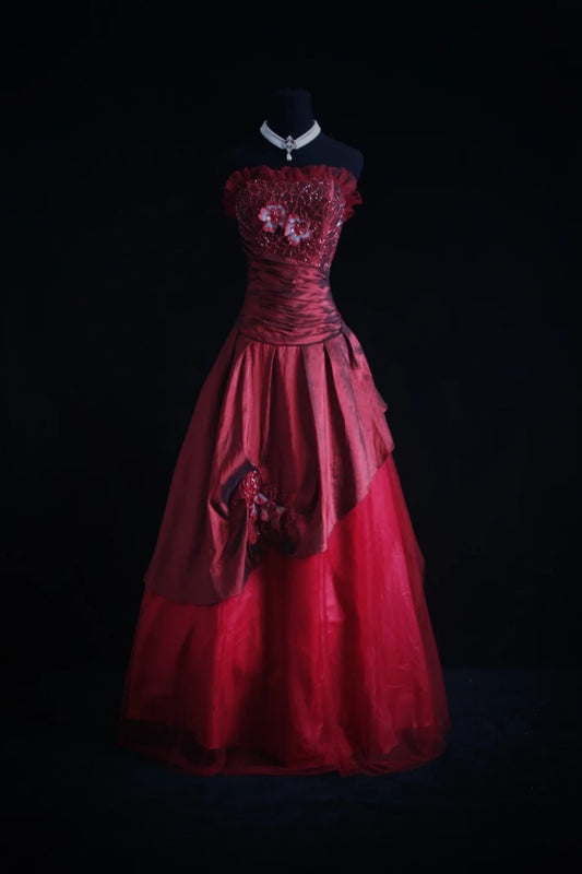 NiceVestidos--Glamorous Embroidered Red Strapless Evening Dress NV5788