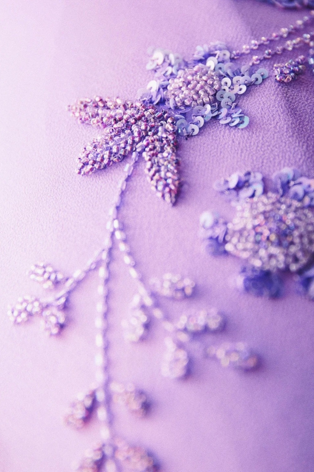 Vintage Purple Wisteria Flower Romantic Purple Exquisite Handmade Beaded Long Chiffon Dress NV6609