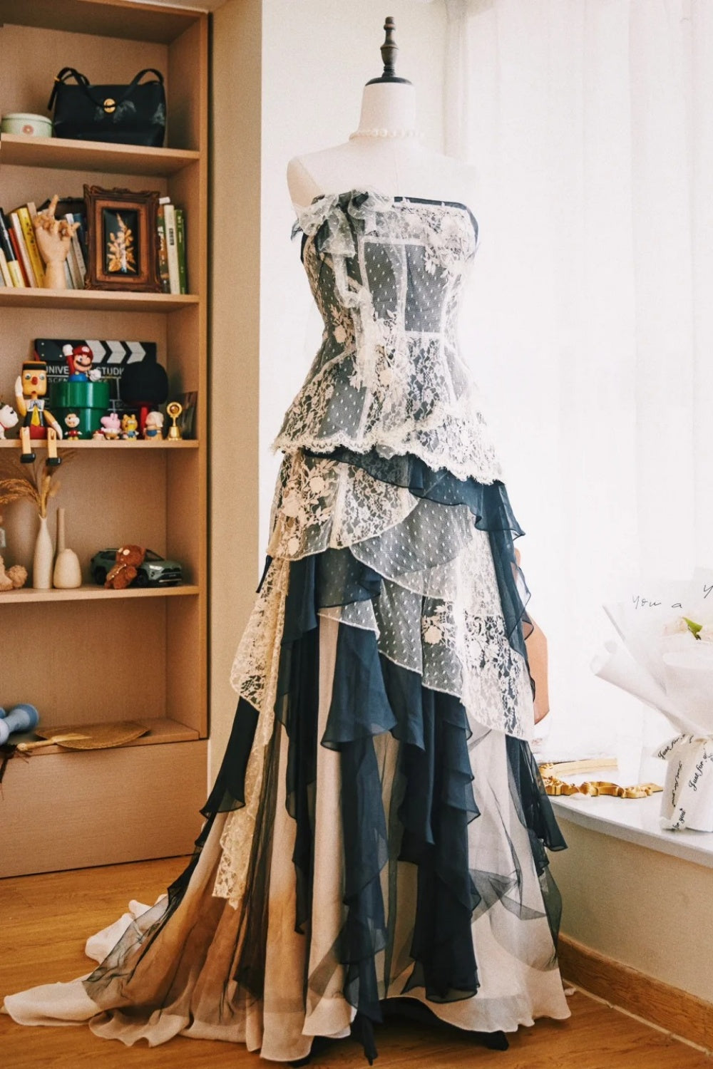 Vintage exquisite lace long tulle formal dress NV6610