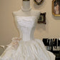 White Satin Strapless Ball Gown with Floral Detail Vintage Evening Dress NV6552