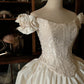 Ivory White Floral Ruffles Elegant Beautiful Long Satin Ball Gown Evening Dress Wedding Dress nv4441