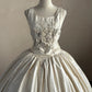 Ivory White Floral Beaded Long Satin Ball Gown Evening Gown Wedding Dress nv4439