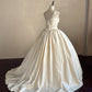 Ivory White Floral Beaded Long Satin Ball Gown Evening Gown Wedding Dress nv4439