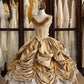 Yellow princess pleated gold rose handmade beads noble and beautiful fairy tale pure beauty long satin ball gown evening gown wedding dress nv4440