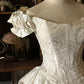 Ivory White Floral Ruffles Elegant Beautiful Long Satin Ball Gown Evening Dress Wedding Dress nv4441