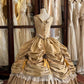 Yellow princess pleated gold rose handmade beads noble and beautiful fairy tale pure beauty long satin ball gown evening gown wedding dress nv4440