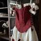 Red vintage floral long satin ball gown evening dress graduation dress nv4442