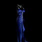 Blue exquisite beaded spaghetti strap satin long prom dress evening dress party dress graduation dress nv4264