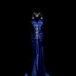 Blue exquisite beaded spaghetti strap satin long prom dress evening dress party dress graduation dress nv4264