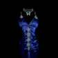 Blue exquisite beaded spaghetti strap satin long prom dress evening dress party dress graduation dress nv4264