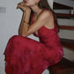 Charming Deep V Neck Satin Printed Floral Long Evening Gown Ball Gown nv1796