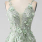 Sage A-Line Long Corset Appliqued Prom Dress  nv1595
