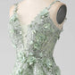 Sage A-Line Long Corset Appliqued Prom Dress  nv1595