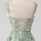 Sage A-Line Long Corset Appliqued Prom Dress  nv1595