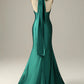 Dark Green Halter Lace Up Mermaid Prom Dress With Slit nv1649