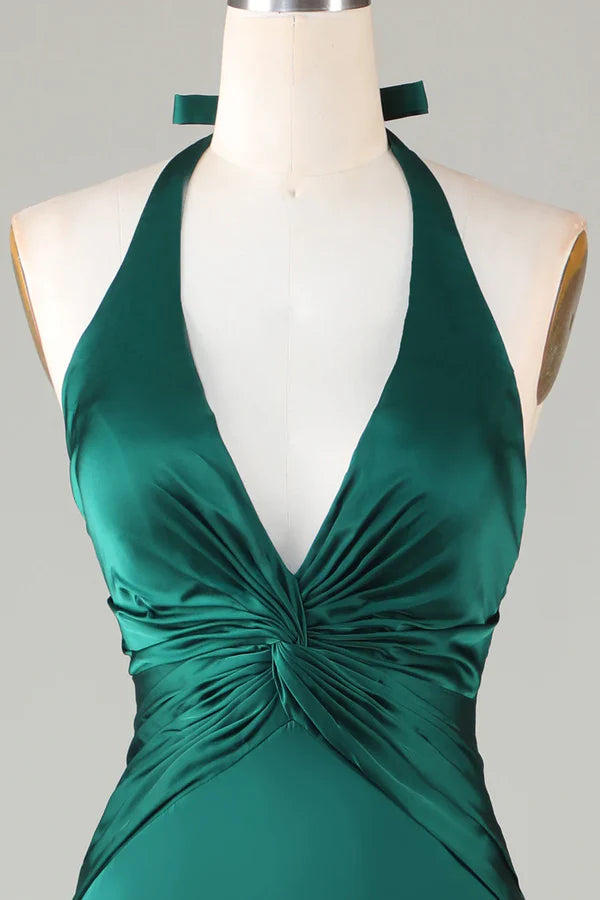 Green Sexy Backless Deep V Neck Mermaid Satin Long Bridesmaid Dresses Ball Gowns Evening Dresses nv1986