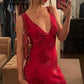 Charming Deep V Neck Satin Printed Floral Long Evening Gown Ball Gown nv1796