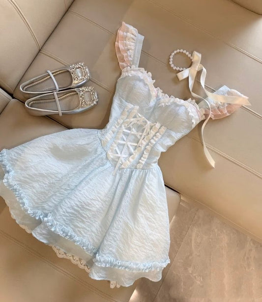 Light blue sweet short chiffon homecoming dress party dress nv4878