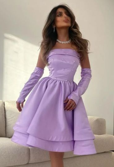 Purple Strapless Satin A-Line Short Prom Dress Homecoming Dress Birthday Dress Evening Dress nv2108