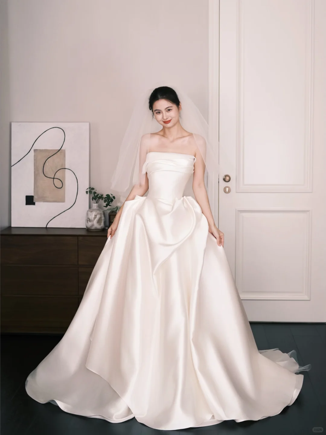 Strapless Satin A-Line Wedding Dress with Draped Skirt  NV7320