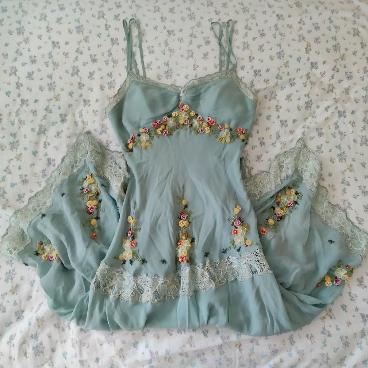 Blue Vintage Floral Short Chiffon Homecoming Dress nv4476