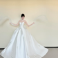 White Sweetheart Satin Ballgown Wedding Dress, Floral Embroidery Tulle Cape Bridal Gown  NV7440