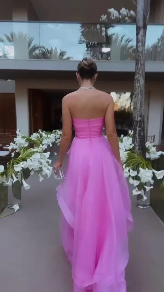 Pink Simple Elegant Off Shoulder Tulle A-Line Maxi Formal Prom Gown Evening Gown Party Dress nv2569