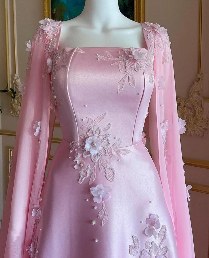 Pink Gorgeous Exquisite Floral Applique Beading Elegant Fashion Long Satin Floor Length Train Ball Gown Evening Dress Prom Dress nv3844