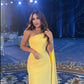 Yellow one shoulder tulle long ball gown formal seaside pool party dress evening gown nv1843