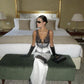 Black and white contrast lace fashionable elegant sexy long satin Prom Dress evening dress wedding guest party dress nv4806