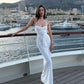 White Fashion Solid Halter Neck Ruffle Lace Slit Resort Style Dress Ball Gown Evening Gown Party Dress nv1951