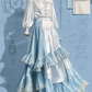 Victorian Tiered Ruffle Two Piece Maxi Gown with Gold Trim  NV7393