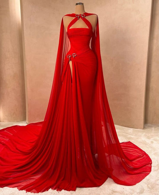 Red fashion gorgeous elegant long high slit ball gown evening dress nv2850