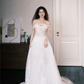 Off Shoulder Sheer Boned Lace Wedding Dress with Detachable Tulle Sleeves  NV7374